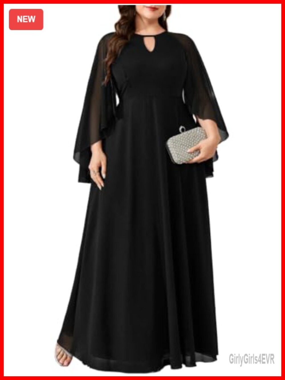 Plus Size Chiffon A-Line Maxi Dress Cape Sleeve Formal Wedding Guest